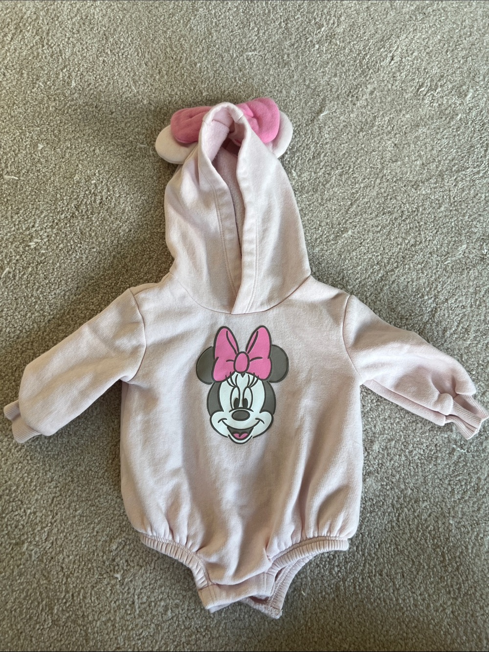 Old Navy Minnie Mouse Hooded Bodysuit Pink Baby 3-6M